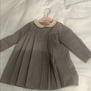 Girls' Houndstooth Pleated Formal Dress with Peter Pan Collar